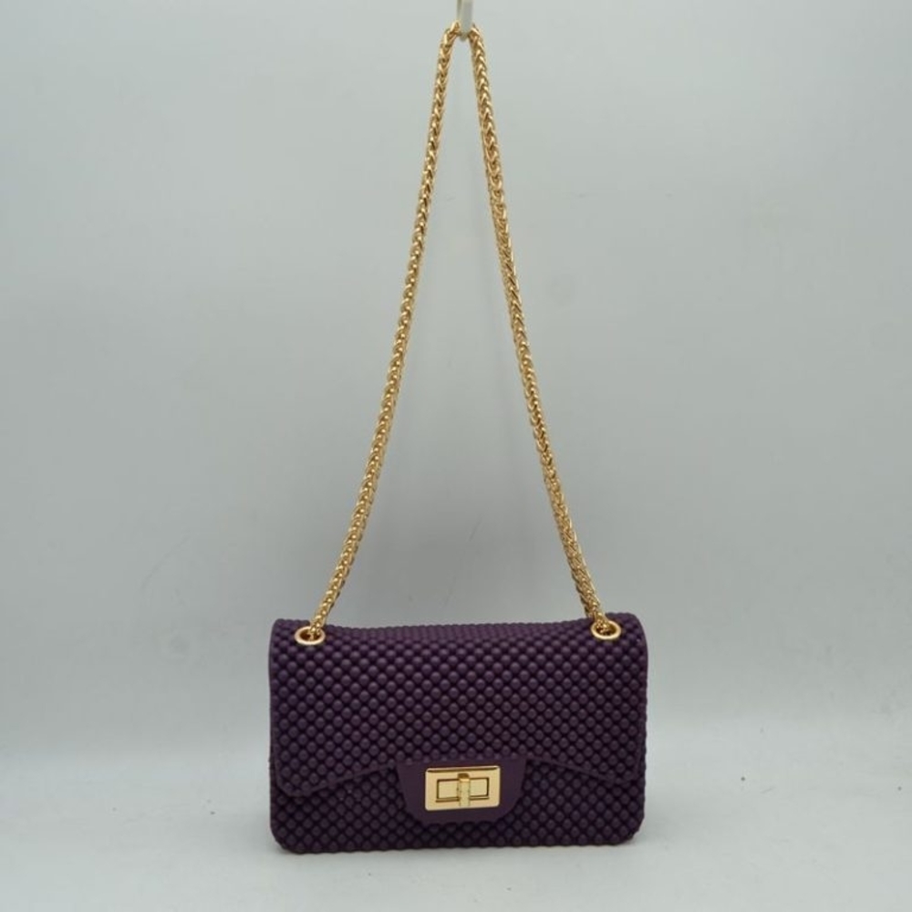 Chic Purple Textured Crossbody Bag with Gold Chain